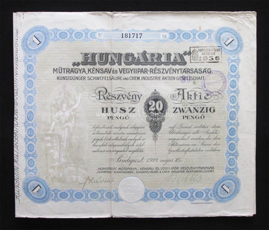 Hungria Mtrgya Knsav s Vegyiipar rszvny 20 peng 1928